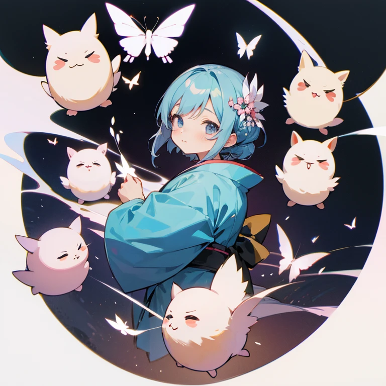 anime、character、Chibi、An illustration、unknown creature、Fluttering、kimono