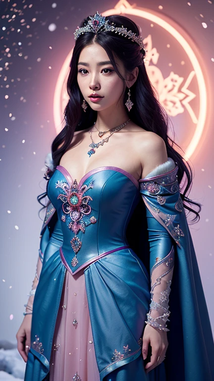 There was a woman in a Rose Colour dress,Wearing a necklace,((a beautiful fantasy empress).inspired by Sim Sa-jeong,Azure.detailed hairs,winter princess,LCE Princess,Guvez-Steville artwork,8K)),fantasy aesthetic!.Guviz,Ice Queen,8k high-quality detailed art.