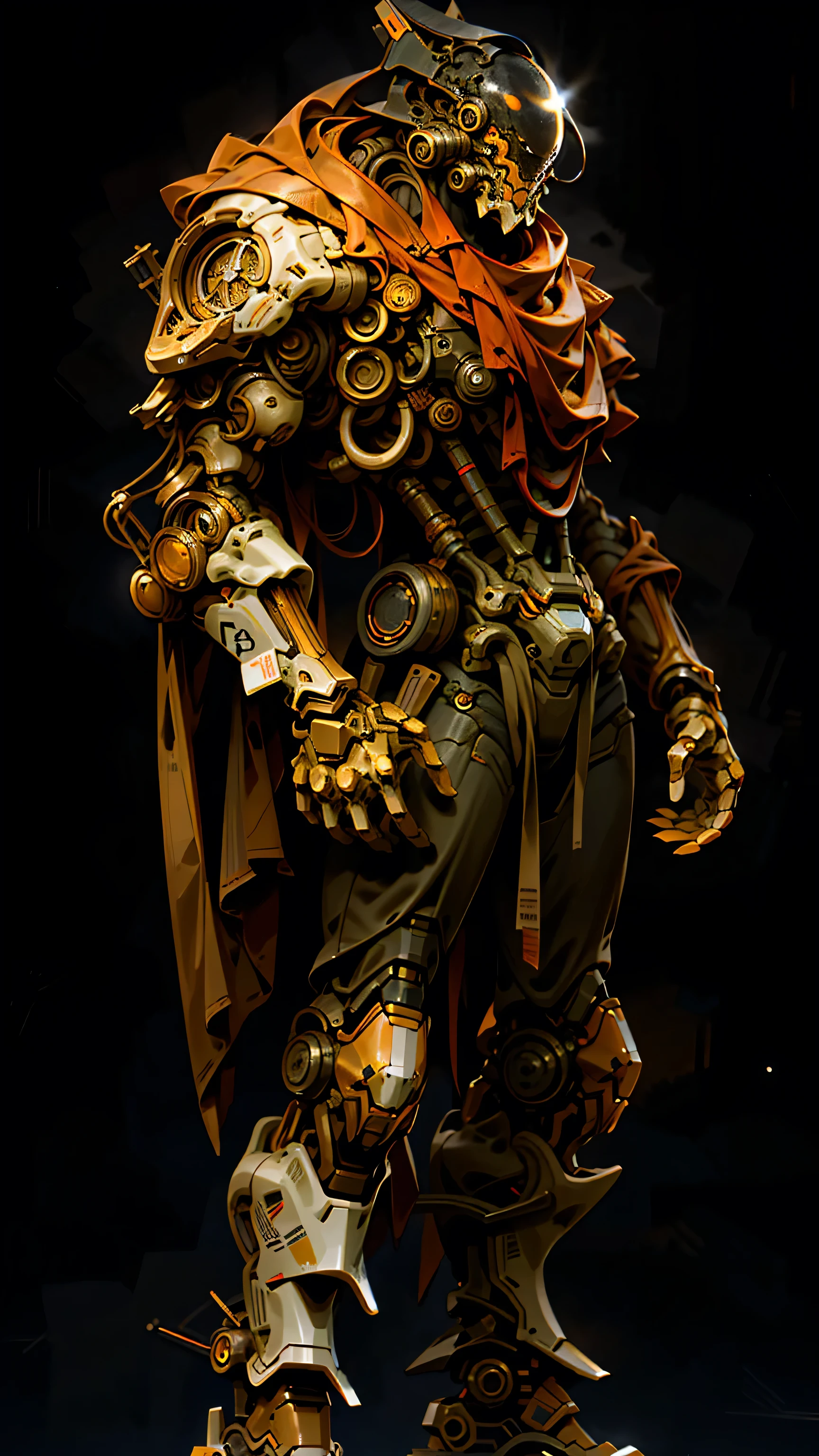 dark_ solar system,cyberpunk, cyberpunk robot armor ,white:1.1),1 person,mechanical miracle,Appearance of the robot,Cybernetic Guardian, Dressed in dilapidated machinery, complicated, (steel metal [rust]), elegant, Clear focus, Shot by Greg Rutkowski., soft light, bright colors, Masterpiece, ((solar system)), cowboy shoot, dynamic gesture, black hole background