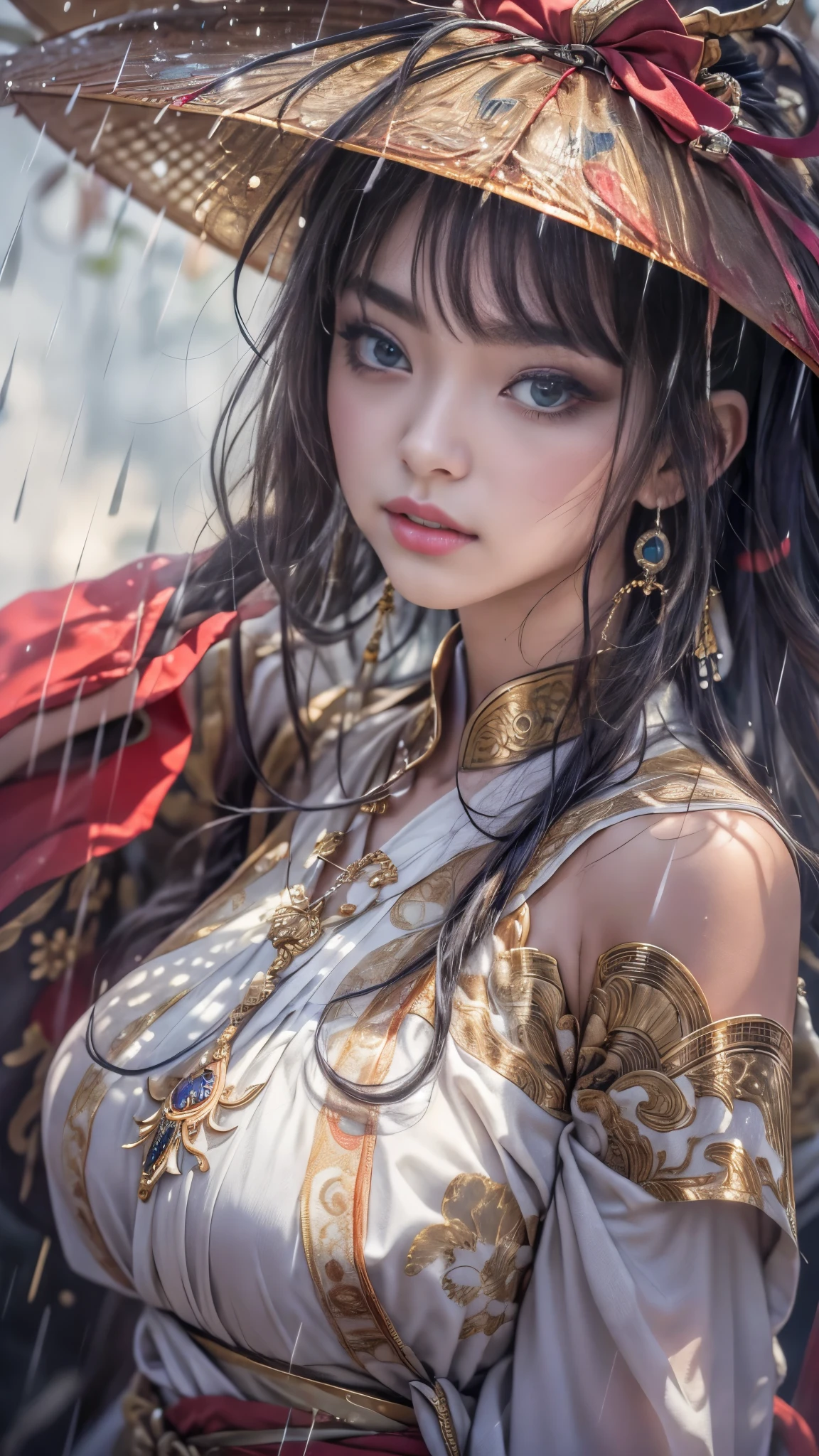 (Mysterious:1.3, 16k, highest quality, masterpiece, Ultra-high resolution), ((rain, From below)), Perfect dynamic composition:1.2, Highly detailed skin and facial textures:1.2,Professional camera work, Mysterious肖像画, Cinematic Light, Ultra-detailed, (Ride the Dragon:1.0, With a long cane), (Fantastic, tradition, Majestic), rainに濡れたスリムな女神, Incredibly slim body, Fair skin, Sexy beauty, Very beautiful face, Totally captivates you, (Japanese Shrine Maiden Costume:1.0), (Shapely breasts, Chest gap), (Cowboy Shot, Calm pose), (Big eyes that exude beautiful eroticism, Lips that exude beautiful eroticism), , necklace, Earrings, bracelet, Great background