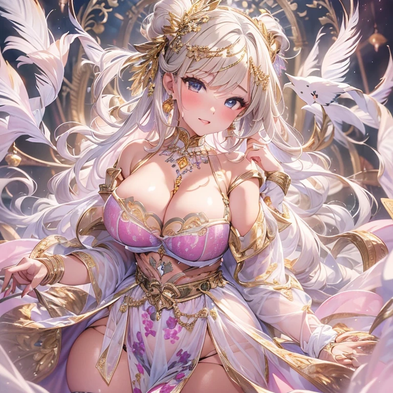 40-year-old Mature Woman、Sensual curves、Huge breasts、Thighs、bubble、お尻のmasterpiece, 最high quality, Very detailed, Full Body Shot, Mature Woman, 美しい Mature Woman, Nightgowns and underwear, Captivating smile, Thick lips, Plumpとした唇, blush, Looking at the audience, Provocative expression, Beautiful hairstyle, Cleavage, Plump、Curvy Hips、Attractive face、Mischievous face、Sexy Lingerie　、An inviting gaze、Expressing emotions、Obscene underwear、Erotic see-through lingerie set、Standing position、Gorgeous Accessories 、Big Breastsの女性, Exposing shoulders, Blonde, colored feather, metal ornaments, colored Flowers, particle, Light, (masterpiece, 最high quality, 最high quality, Official Art, beautifully、aesthetic:1.2), (1 girl:1.3), Very detailed,(Fractal Art:1.1),(colorful:1.1)(Flowers:1.3),Most detailed,(Tangled:1.2), (Dynamic pose), (Abstract background:1.3), (Shiny skin), (Many colors :1.4), ,(Earrings:1.4), (feather:1.4),masterpiece, 最high quality, Very detailed, 30~40 years, Full Body Shot, Mature Woman, 美しい Mature Woman, Nightgowns and underwear, Captivating smile, Thick lips, Plumpとした唇, blush, Looking at the audience, Provocative expression, Short Hairstyles, Cleavage, Plump、Curvy Hips、Attractive face、Mischievous face、Sexy Lingerie　、An inviting gaze、Expressing emotions、Obscene underwear、Erotic see-through lingerie set、Standing position、Gorgeous Accessories、Various Hair Styles，Gold headband，Ample breasts，Uneven buttocks，Greek clothing，Tulle covers the chest，Perfect balance, Detailed clothing details,marble，Statue of God，cinematic Lighting, Film Grain, Fuji Color, contrast of Light and dark, 8k, masterpiece, Very detailed, Attention to detail, high quality, High resolution, 、(((Erotic see-through lingerie set)))、Gorgeous Accessories、Lift your butt, From below, (((Browsing Caution:1.2)))、Exposed breasts、Breathless face、Openwork decoration，(((See-through dress)))、(((Anatomically correct body))) , 最high quality, Very detailed, (((Obscene underwear)))、Lift your butt, From below, (Browsing Caution: 1.4)、Exposed breasts、(((Breathless face)))、Openwork decoration，(((See-through dress)))、(((R-18)))、festival、Whirlpool、Thighs, Big Breasts, Are standing, Cowboy Shot,  blush, 1 girl, (masterpiece:1.3), (High resolution), (8k), (Very detailed), Perfect Face, Beautiful eyes and face, (((最high quality))), (Very detailed), Detailed face and eyes, (alone), High resolution、Beautiful Eyes,(((Sexy pose)))、(((Big Breasts)))、