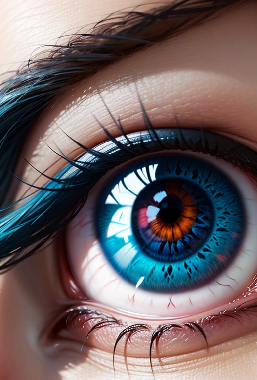 imagem em close do olho direito de uma garota linda, she is cross-eyed, the eye is full screen, close no olho, as close as possible, ela tem a face pintada de branco e uma imagem de um raio azul atravessaondo o olho dela