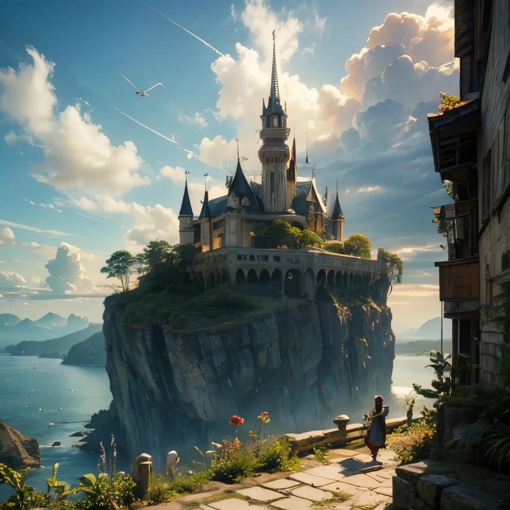 Many islands are floating in the air、A small airship is flying around。, City, Fantasy, A magical plant grows, Extreme Detail, Realistic Light, A magnificent composition, (Intricate details), (Intricate Design, Super detailed :1.2), Art Station, (masterpiece, highest quality), Ultra HD, 32k --v6