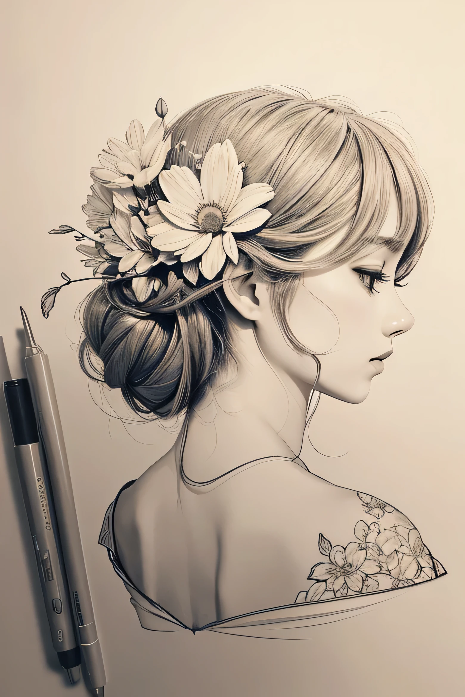 Delicate line drawing flower