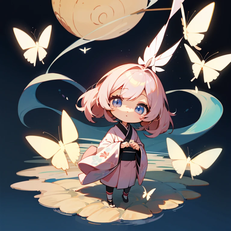 anime、character、Chibi、An illustration、unknown creature、Fluttering、kimono、No background