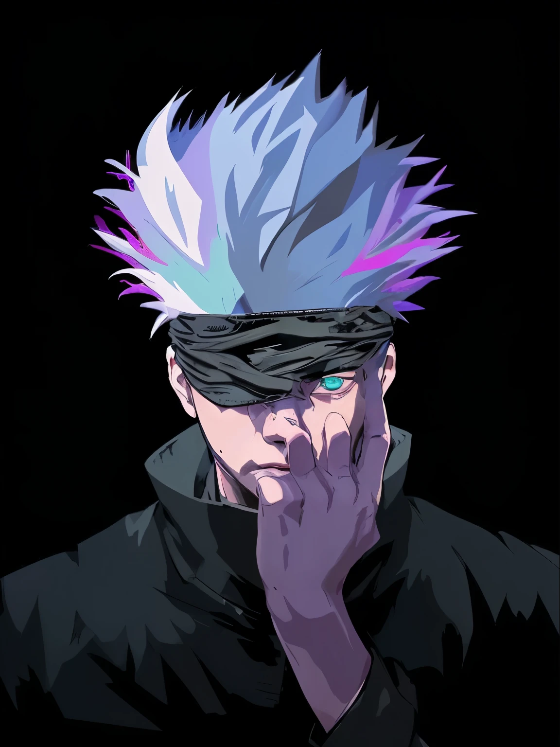 closeup focusing on jujutsu kaisen gojo saturo's eyes, vector, white background