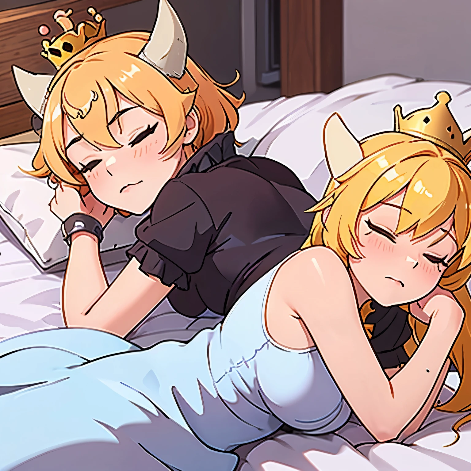 Bowsette dormiendo en su cama 