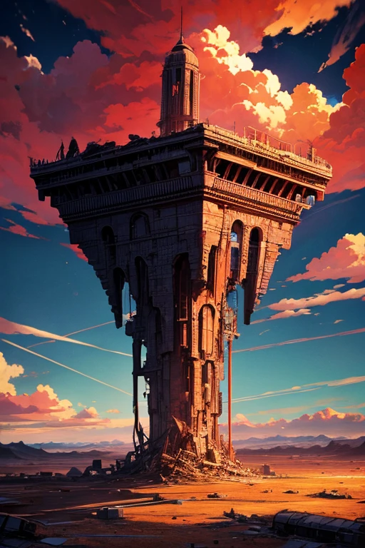 highest quality、Desolate Earth、wreckage、Red Sky、Surrealism