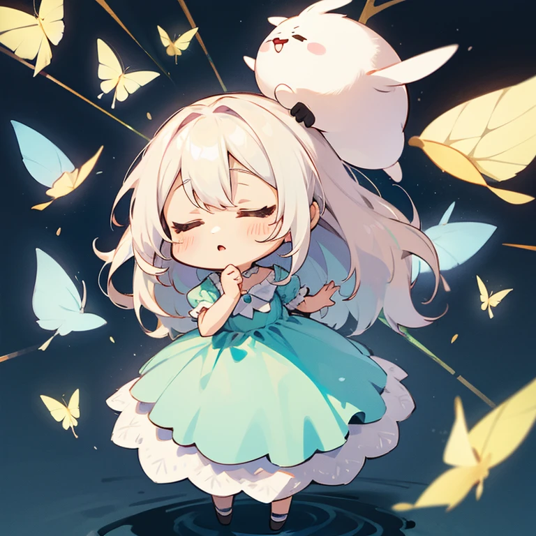 anime、character、Chibi、An illustration、unknown creature、Fluttering、dress、No background、Hair colour cream、
