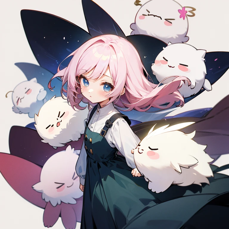 anime、character、Chibi、An illustration、unknown creature、Fluttering、dress、No background、Hair colour cream、