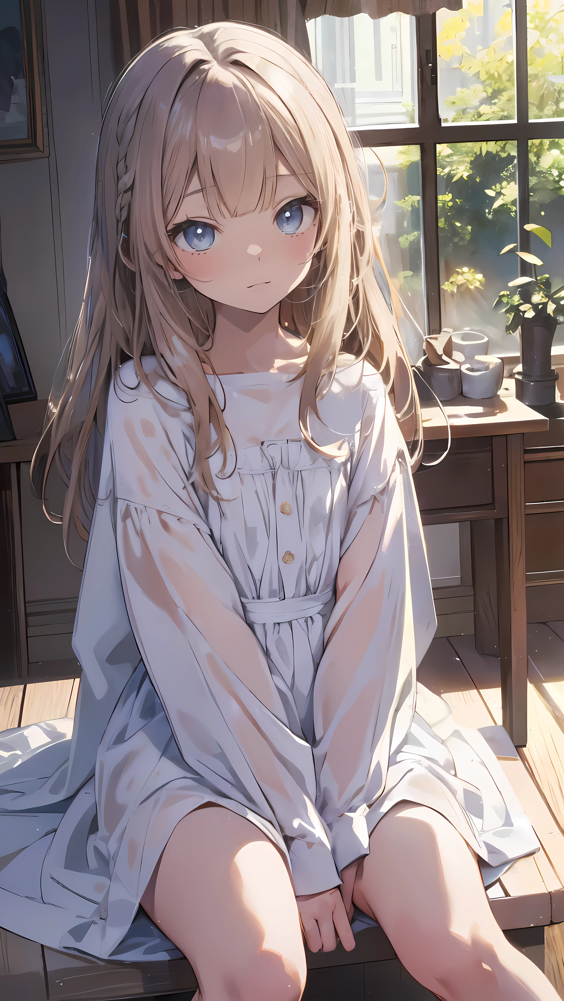 Masterpiece、Highest quality、highest quality、Wet Hair、(((Lori)))、((((Petite))))、Shiny hair quality、Small face、Sitting、Super detailed, beautiful, wide eyes、Ultra-detailed, clear and beautiful faces、(cute illustration:1.2), High-resolution, ultra-detailed, best quality, embarrassed
