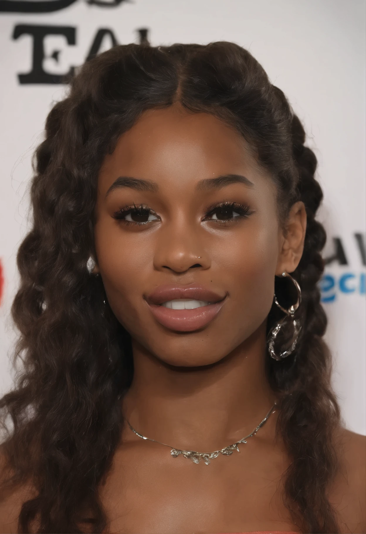 21 year old ebony woman, freckles, big lips, wide nose, strong jawline, cheekbones