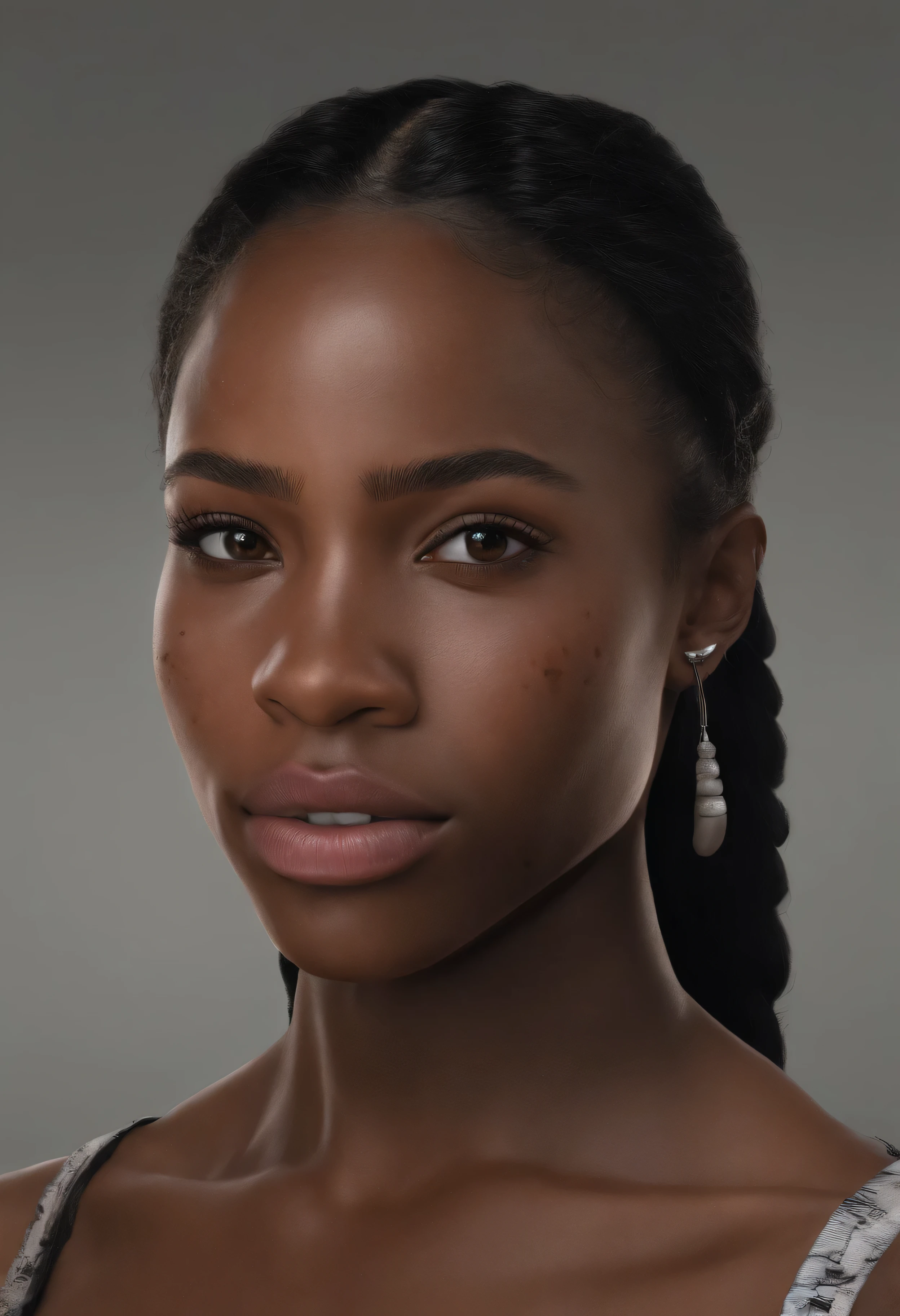 21 year old ebony woman, freckles, big lips, wide nose, strong jawline, cheekbones