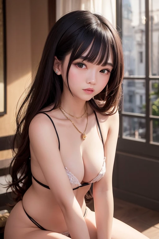 girl xinh: Asia, siêu dễ thương;
age: from 18-20 years old;
hair: copper orange color, smooth, lung linh dưới sunlight, detail;
skin: milk white, rosy and flawless;
eye: jet black, almond shaped, sexy, youthful, trong veo, siêu detail, elegant, charming, sharp makeup, true, attract viewers;
mí eye: delicate, Perfect Beauty;
eyebrow: cong, dear, high solution;
Face: beautiful, pure, like a fairy, Gentle makeup, lovely, Perfect balance, đẹp đến từng detail;
nose: xinh, lovely, cao;
cheekbone: prominent;
lip: charming, light red lipstick, son bóng lovely;
răng: illustrious, Lily-white;
Charming smile, showing white teeth;
ngực: full, deep slits, ((căng)), khít clothing ngực, pointed nipples;
clothing ngực: Red tươi, gold embroidery, metallic luster, silver mesh;
underwear: threaded, ((Red)), metal rim, tight;
Body shape: full, charming, full of youth;
accessory: ruby necklace, bông tai ruby, xăm;
clothing: silk fabric, White, piercing;
dress: tight, ((mỏng piercing)), floral embroidery;
Fashion style: high class female, Modern 2024, luxurious;
Image quality: non-NSFW, 8K CG HD, high solution, Super nice graphics, professional, detail, colourful, ultrafine, advanced techniques, RAW true;
light: luxurious, complex color combinations, black gold rays;
sunlight: twinkle, illuminate the girl&#39;s body;
Wallpaper: brilliant flower garden, light chói chang;