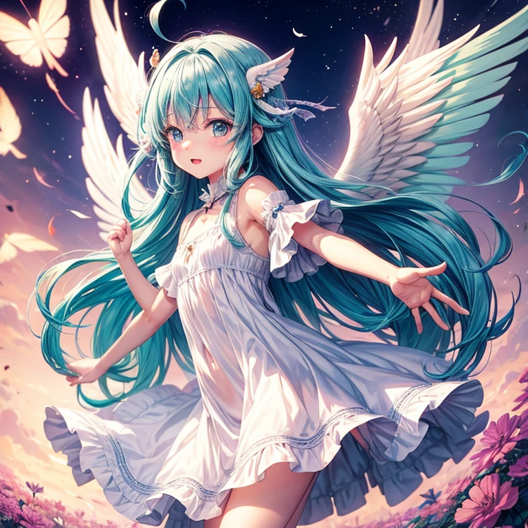 anime、character、Little、An illustration、unknown creature、Spread your wings、dress、No background、Hair color cream、
