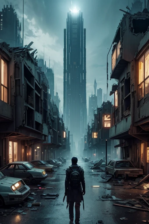 highest quality、A ruined futuristic city、dim、Surrealism