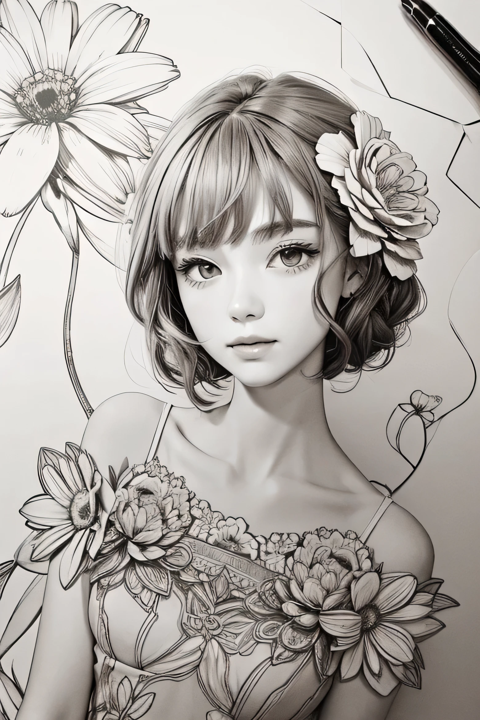 Delicate line drawing flowe