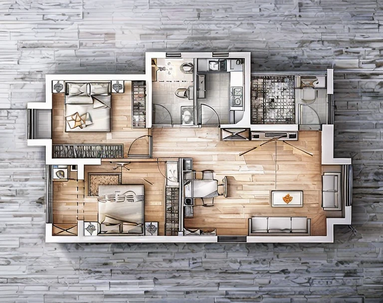 a drawing of a plan of a small apartment with a kitchen and living room, apartment design, architectural plan, floor plan, plan drawing, layout, flat 2 d, fancy apartment, house interior, architectural plans, single floor, architectural planning, building plans, 2 d autocad, black and white scheme, autocad, residential design, apartment set in the near future