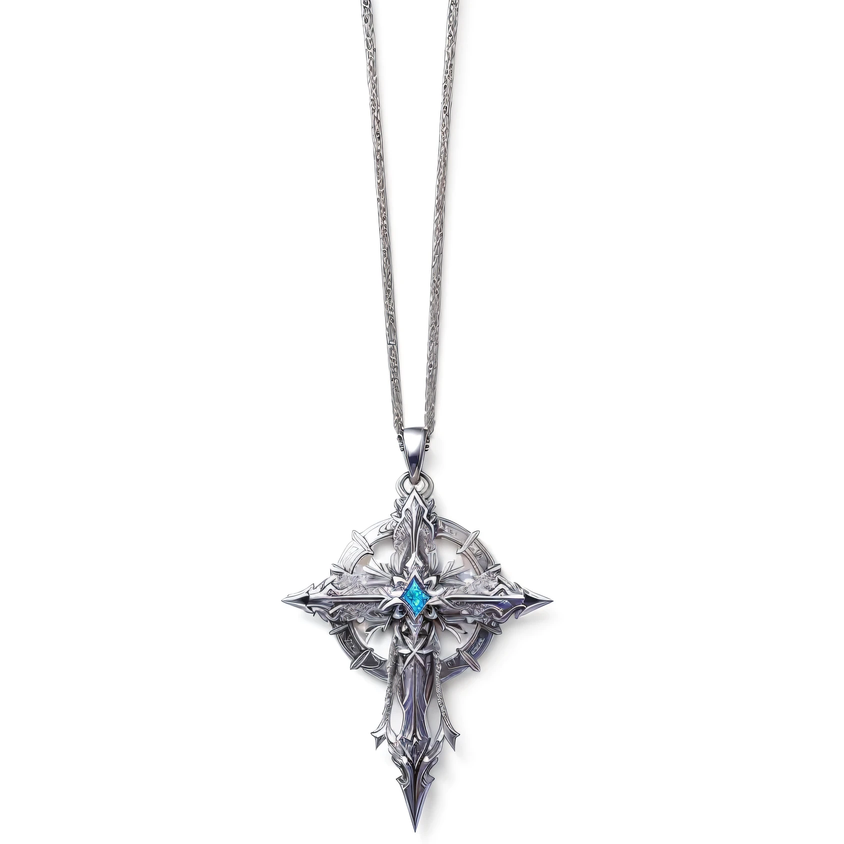 Close up of a cross pendant with a chain on a white background, ankh necklace, 圣cross, enchanting, Fantastic, Vivid details, Ankh pendant, Amazing, Amazing quality, teach, cross, The Minimalists, Crisp details, Epic shock, Top angle view, Powerful details, serene, new, Angelic, VS, gem, Belief, very beautiful