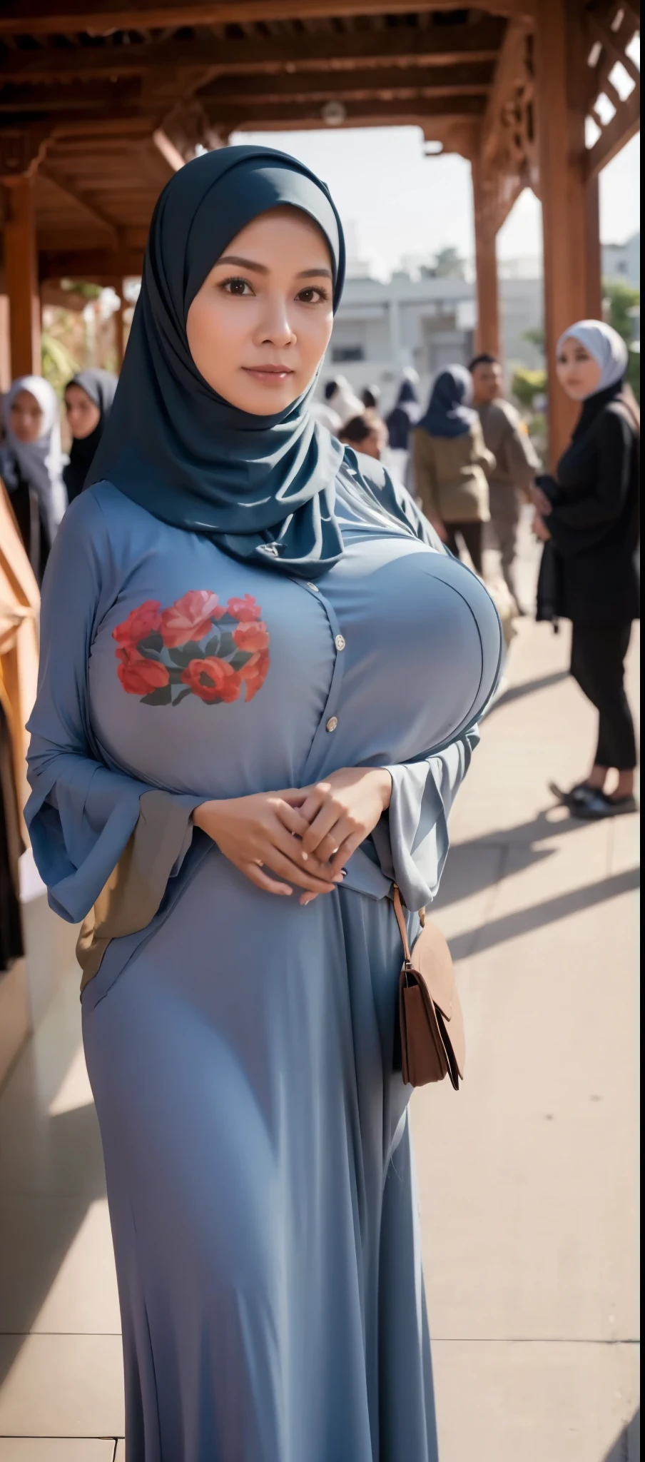 50 years Old, Hijab Indonesian mature woman, Big Tits : 66.9, Gamis, Breast out from her clothes : 1.9, at doctor office, Dark light, at Nighttime