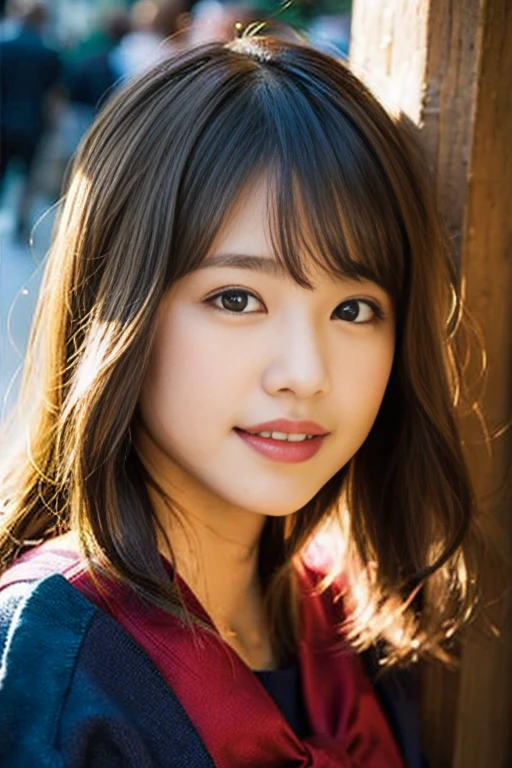(8k、RAW Photos、highest quality、masterpiece:1.2)、(Realistic、Photorealistic:1.37)、Very detailed、Ultra-high resolution、1 female、Seeing the viewer、Beautiful and elaborate face、Laughter、narrow、(Narrow waist) :1.3)、Beautiful, smooth skin、Skin Texture、Floating Hair、Professional Lighting、The whole human body、Long Hair、blonde、Japanese high 、Sailor suit、Bob Hair、E Cup、smile、Age 25、Red ribbon、Baby Face、childish smile、No makeup、Moisturizing lips、Light pink lips、Nostalgic Countryside、Arcade