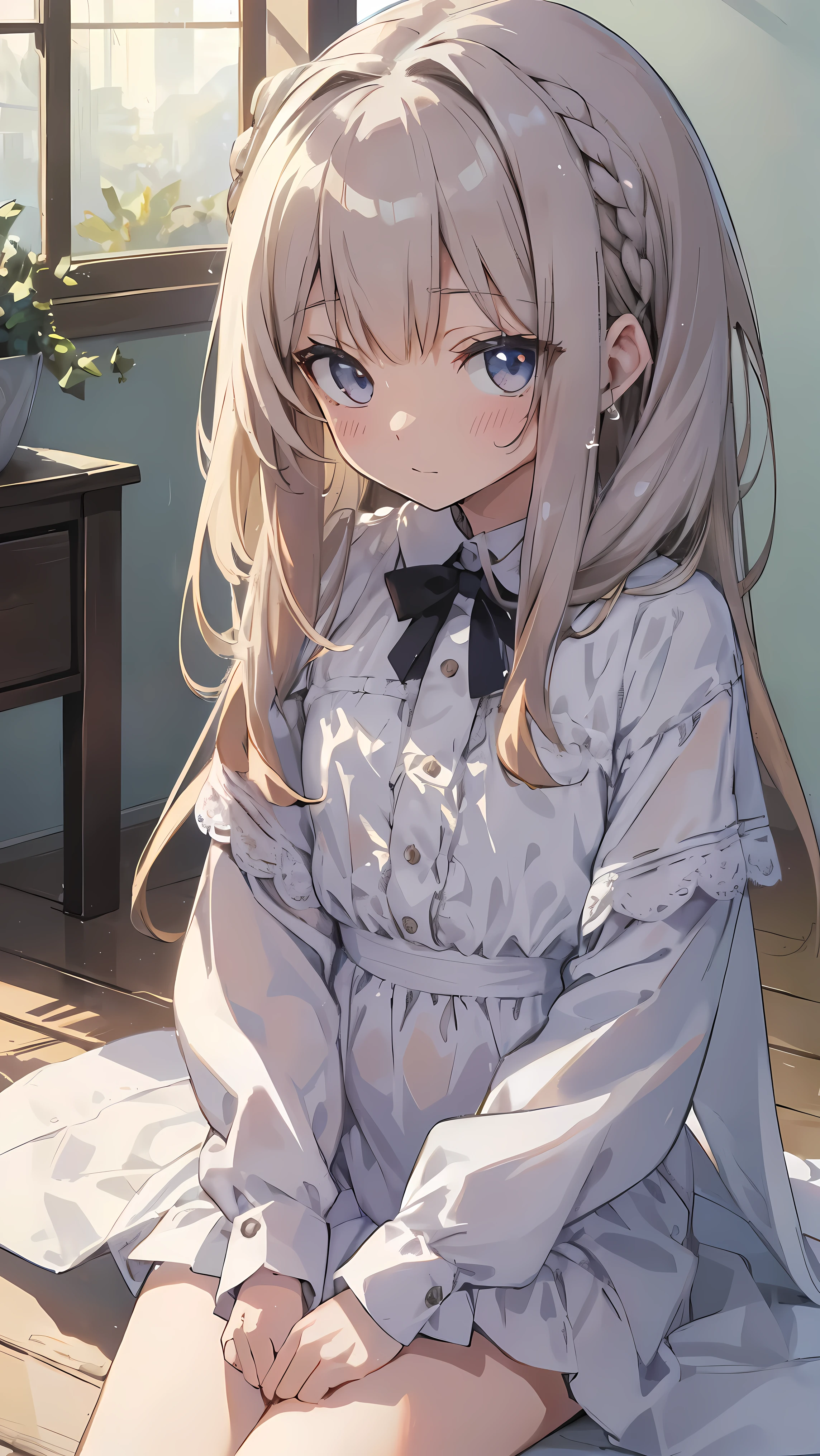 Masterpiece、Highest quality、highest quality、Wet Hair、(((Lori)))、((((Petite))))、Shiny hair quality、Small face、Sitting、Super detailed, beautiful, wide eyes、Ultra-detailed, clear and beautiful faces、(cute illustration:1.2), High-resolution, ultra-detailed, best quality, embarrassed,Cute white underwear
