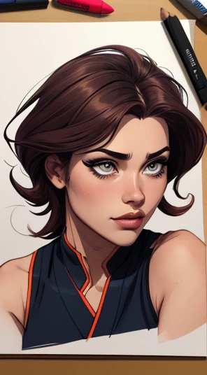 Personagem mulher ninja com marcas de guerras Imagem de desenho animado de uma mulher .Ilustra??o estilo desenho animado, estilo de arte dos desenhos animados, estilo de arte dos desenhos animados, digital illustration style, design de personagens altamente detalhado, arte digital detalhada coragem, Forest fan art, Design de personagens de retrato, beautiful digital illustration, retrato de alta qualidade, Arte em quadrinhos, mulher jovem cabelo com transas lindas . Beautiful lined eyes Medium large bust and wonderful sexy clothes. image expression of sexual desire from waist to head illustration 