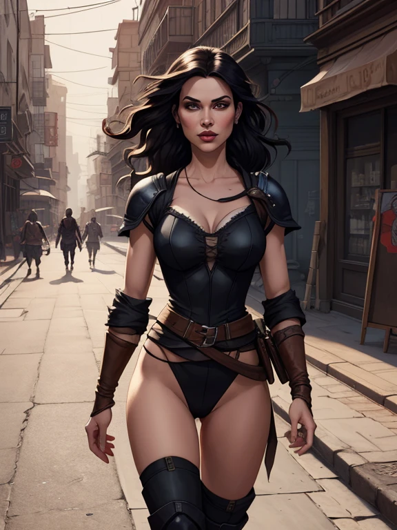 Personagem mulher ninja com marcas de guerras Imagem de desenho animado de uma mulher .Ilustra??o estilo desenho animado, estilo de arte dos desenhos animados, estilo de arte dos desenhos animados, digital illustration style, design de personagens altamente detalhado, arte digital detalhada coragem, Forest fan art, Design de personagens de retrato, beautiful digital illustration, retrato de alta qualidade, Arte em quadrinhos, mulher jovem cabelo com transas lindas . Beautiful lined eyes Medium large bust and wonderful sexy clothes. image expression of sexual desire from waist to head illustration a woman in leather clothing walking down the street, vestindo armadura de assassino de couro, armadura de couro skimpy, roupas de couro de fantasia, Roupa de Fantasia, in a leather espartilho, Yennefer, lara croft medieval, bela assassina feminina, fantasia sombria cyberpunk sedutora, Yennefer of vengerberg, armadura deslumbrante, weared em armadura de couro, espartilho, em armadura de couro