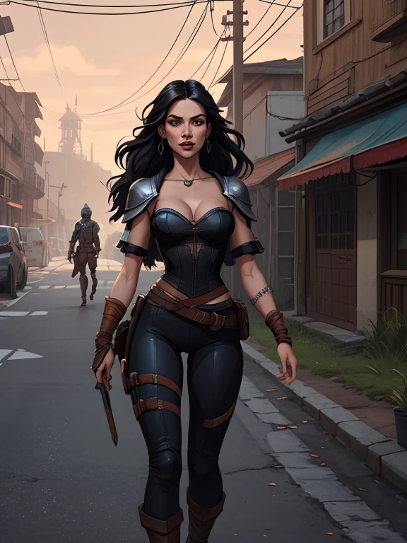 Personagem mulher ninja com marcas de guerras Imagem de desenho animado de uma mulher .Ilustra??o estilo desenho animado, estilo de arte dos desenhos animados, estilo de arte dos desenhos animados, digital illustration style, design de personagens altamente detalhado, arte digital detalhada coragem, Forest fan art, Design de personagens de retrato, beautiful digital illustration, retrato de alta qualidade, Arte em quadrinhos, mulher jovem cabelo com transas lindas . Beautiful lined eyes Medium large bust and wonderful sexy clothes. image expression of sexual desire from waist to head illustration a woman in leather clothing walking down the street, vestindo armadura de assassino de couro, armadura de couro skimpy, roupas de couro de fantasia, Roupa de Fantasia, in a leather espartilho, Yennefer, lara croft medieval, bela assassina feminina, fantasia sombria cyberpunk sedutora, Yennefer of vengerberg, armadura deslumbrante, weared em armadura de couro, espartilho, em armadura de couro