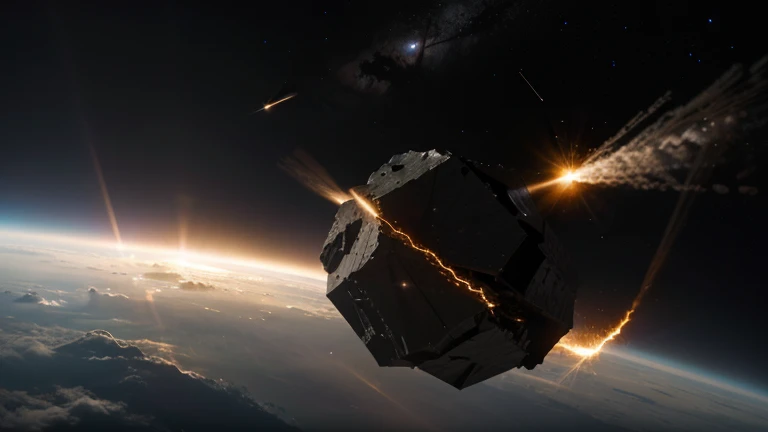 An asteroid in space with light rays attempting to explode it