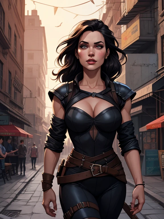 Personagem mulher modo retrato ninja com marcas de guerras Imagem de desenho animado de uma mulher .Ilustra??o estilo desenho animado, estilo de arte dos desenhos animados, estilo de arte dos desenhos animados, digital illustration style, design de personagens altamente detalhado, arte digital detalhada coragem, Forest fan art, Design de personagens de retrato, beautiful digital illustration, retrato de alta qualidade, Arte em quadrinhos, mulher jovem cabelo com transas lindas . Beautiful lined eyes Medium large bust and wonderful sexy clothes. image expression of sexual desire from waist to head illustration a woman in leather clothing walking down the street, vestindo armadura de assassino de couro, armadura de couro skimpy, roupas de couro de fantasia, Roupa de Fantasia, in a leather espartilho, Yennefer, lara croft medieval, bela assassina feminina, fantasia sombria cyberpunk sedutora, Yennefer of vengerberg, armadura deslumbrante, weared em armadura de couro, espartilho, em armadura de couro modo retrato 