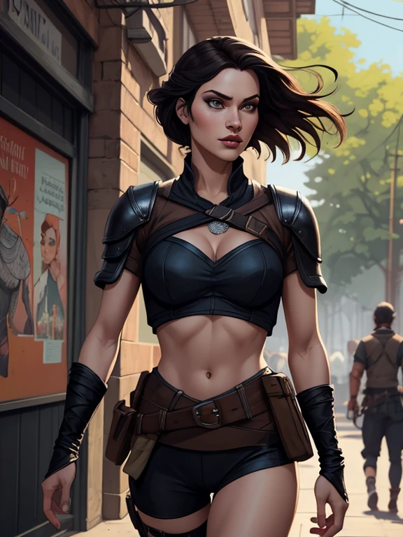 obra de arte, melhor Ella Purnellstyle Estilo cartoon estilo digital illustration artgermquality, (papel de parede extremamente detalhado da unidade CG 8k), (melhor qualidade), (best illustration), (melhor sombra), Ella Purnellstyle Estilo cartoon estilo digital illustration artgermabsurdos, Realistic lighting, (abismo), lindo brilho detalhado, arte por Peter MohrBacher, atriz Ella Purnellstyle Estilo cartoon digital illustration estilo artgerm Estilo cartoon digital illustration Estilo GTA uma mulher com roupas de couro andando pela rua, vestindo armadura de assassino de couro, armadura de couro skimpy, roupas de couro de fantasia, Roupa de Fantasia, in a leather espartilho, Yennefer, lara croft medieval, bela assassina feminina, fantasia sombria cyberpunk sedutora, Yennefer de Vengerberg, Armadura deslumbrante, weared em armadura de couro, espartilho, em armadura de couro, estilo cartoon, digital illustration, estilo GTA