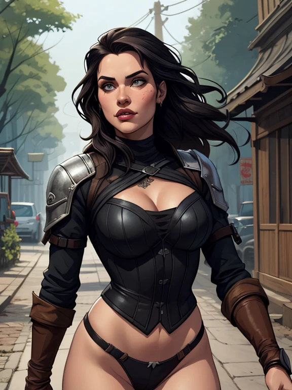 Personagem mulher modo retrato ninja com marcas de guerras Imagem de desenho animado de uma mulher .Ilustra??o estilo desenho animado, estilo de arte dos desenhos animados, estilo de arte dos desenhos animados, digital illustration style, design de personagens altamente detalhado, arte digital detalhada coragem, Forest fan art, Design de personagens de retrato, beautiful digital illustration, retrato de alta qualidade, Arte em quadrinhos, mulher jovem cabelo com transas lindas . Beautiful lined eyes Medium large bust and wonderful sexy clothes. image expression of sexual desire from waist to head illustration a woman in leather clothing walking down the street, vestindo armadura de assassino de couro, armadura de couro skimpy, roupas de couro de fantasia, Roupa de Fantasia, in a leather espartilho, Yennefer, lara croft medieval, bela assassina feminina, fantasia sombria cyberpunk sedutora, Yennefer of vengerberg, armadura deslumbrante, weared em armadura de couro, espartilho, em armadura de couro modo retrato