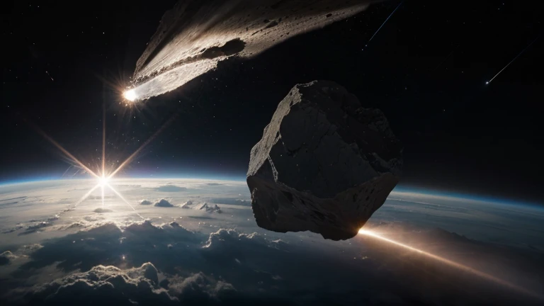 An asteroid in space with light rays attempting to explode it