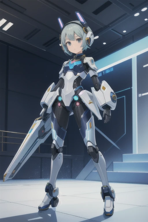 Robot Girls, Masterpiece, Full Body Shot, そこにいろんなcolorがある, gem, Metal body, Robot parts, Metal parts, Ultra detailed face, Very beautiful face, Best quality, Small Face, Small Head, color々なcolorの髪, Slender body, Camera Gaze, Exposure of internal machinery, Idol, Positive, well-proportioned body, Sale, We exhibited, event hall, Moe pose, job interview suit machine armor, Standing with legs apart, Model Body Type, happy, Embarrassing,(Perfect robot girl),(Perfect machine body)
