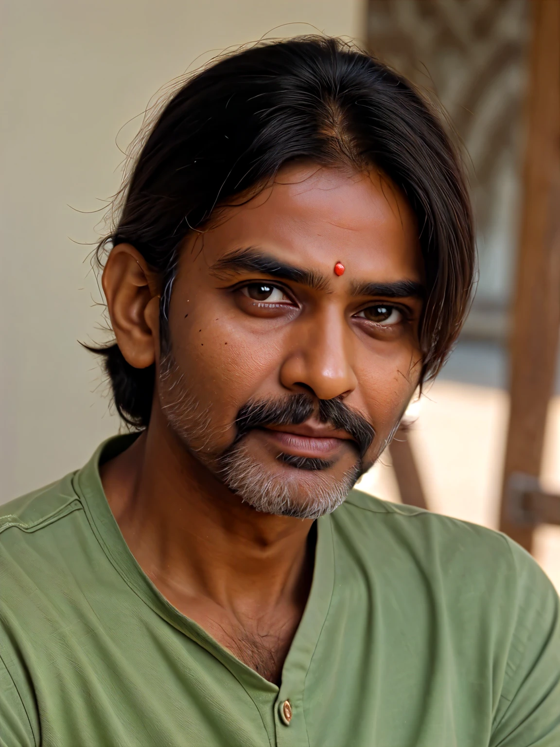 ((best quality)), ((masterpiece)), (detailed), perfect face,tamil 30 year man in green shirt