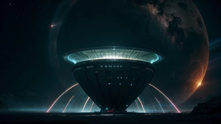 (best quality,4k,8k,highres,masterpiece:1.2),ultra-detailed,(realistic,photorealistic,photo-realistic:1.37),vast,gigantic alien craft,exploring in space,light blue rays,red rays,emanating,space exploration,extraterrestrial technology,otherworldly,cosmic,immense scale,enormous proportions,captivating,awe-inspiring,spaceship,interstellar voyage,intergalactic mission,mysterious atmosphere,captivating wonder,unknown origin,unearthly beauty,scientific discovery,magnificent structure,mesmerizing glow,stellar scene,futuristic design,advanced propulsion system,imposing presence,vibrant colors,intense energy,luminous emanations,dynamic composition,cinematic quality,black background,distant stars,deep space,alien civilization,interstellar connection,limitless possibilities,unimaginable mysteries,heavenly beacon.