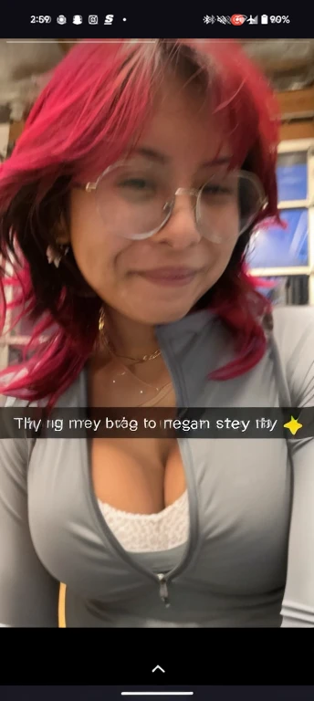 arafed woman with glasses and a gray shirt is looking at the camera, in a gym, working out, mia khalifa, instagram story, wearing fitness gear, chun li at the gym, snapchat story screenshot, in the high school gym, wearing bra, in a planet fitness, very sweaty, local gym, sweaty. steam in air, wearing a low cut tanktop, Big tits, huge tits, no clothes, sexy, cute, minimal clothes, thick nipples, nipple piercings, large areola, hard nipples, piercing through shirt, nipples hard through shirt, busty, major cleavage, naked, ripping through top, spilling over sides, bra too tight, giant , upper body zoom in, showing off huge , see through top, large areola showing, filipina, cute, nipples poking out