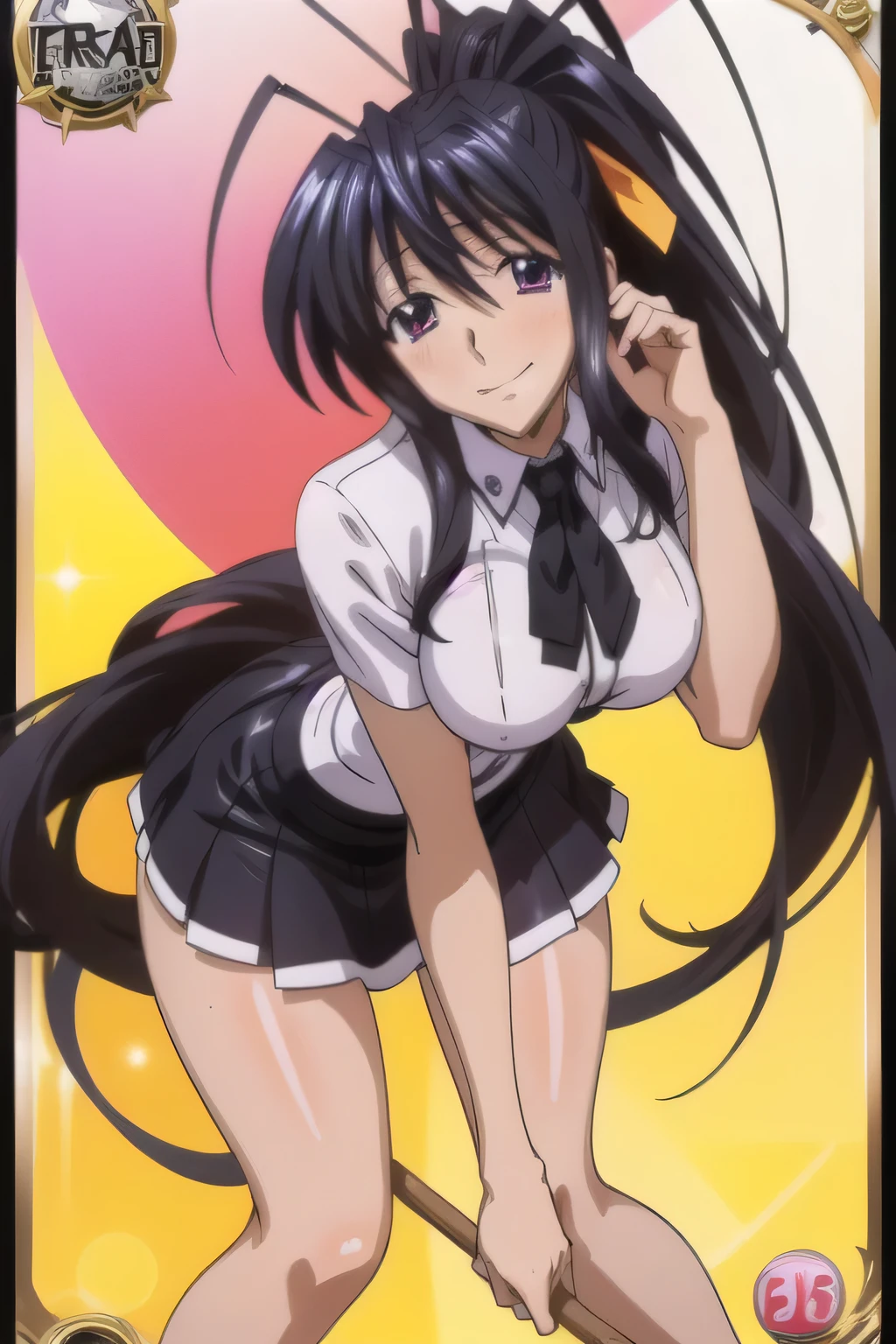 Himejima Akeno、Long Hair、(draw the eyes:1.2)、one person 、smile 、blush
、Leaning forward
、Place your hands on your knees
、Black tight skirt
、Stick your butt out
、look back
、Handjob
、(highest quality) 、(Fine skin:1.3)