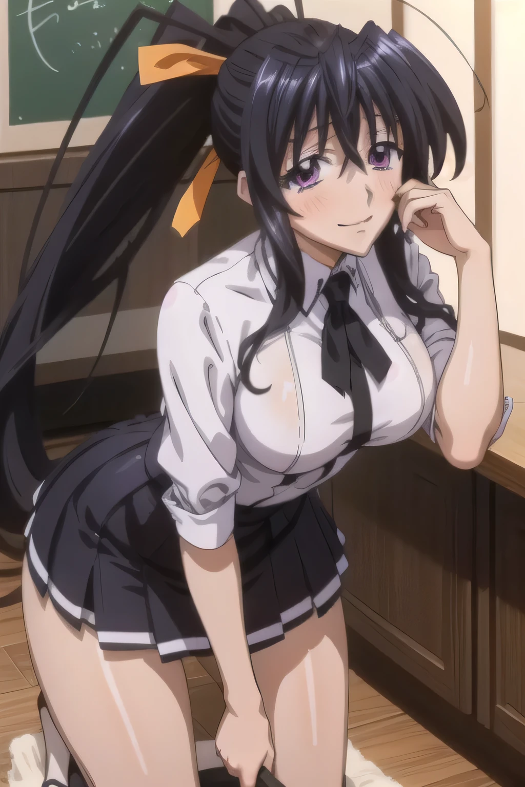 Himejima Akeno、Long Hair、(draw the eyes:1.2)、one person 、smile 、blush
、Leaning forward
、Place your hands on your knees
、Black tight skirt
、Stick your butt out
、look back
、Handjob
、(highest quality) 、(Fine skin:1.3)