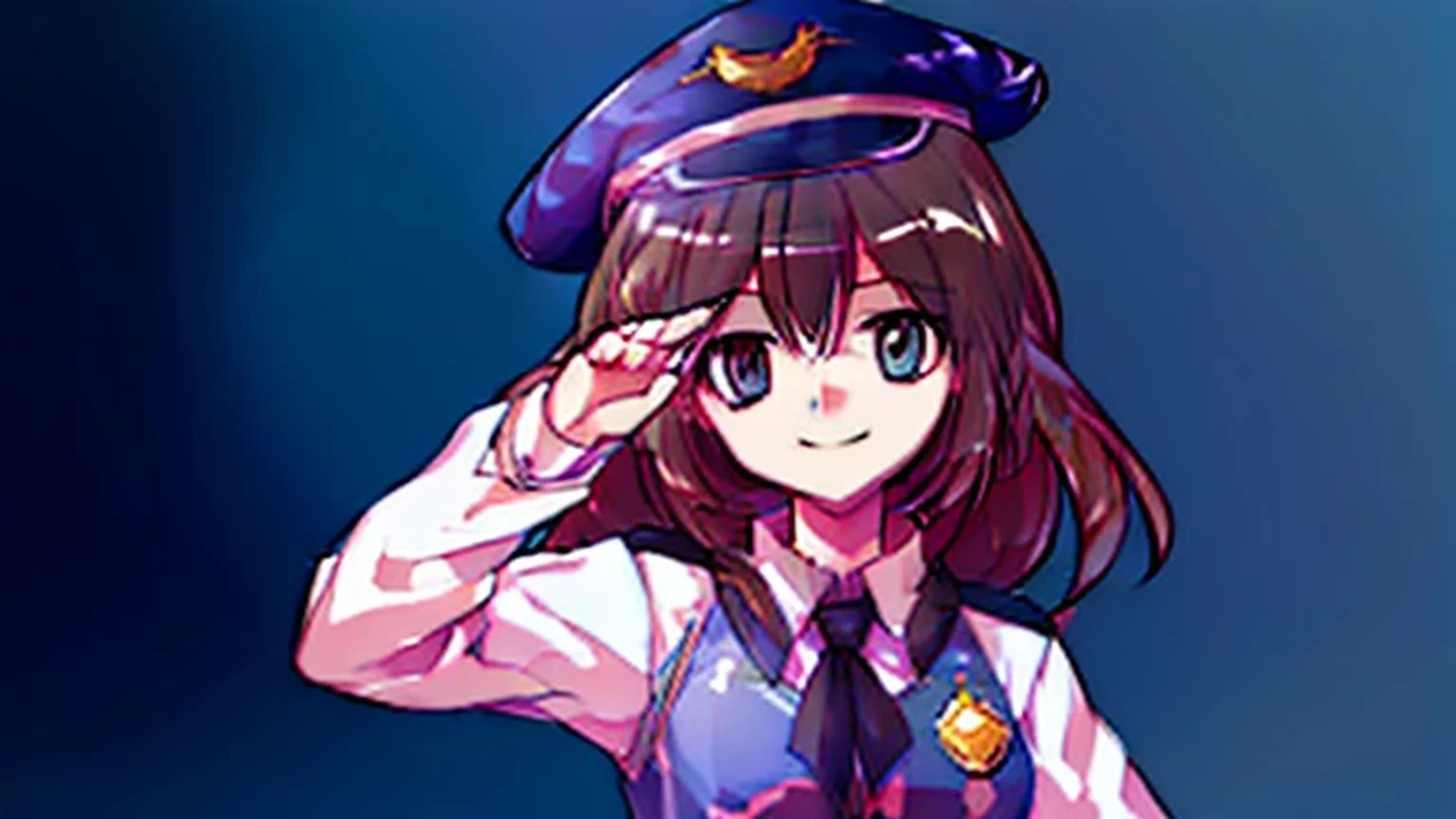 Police officer saluting, woman, Smile