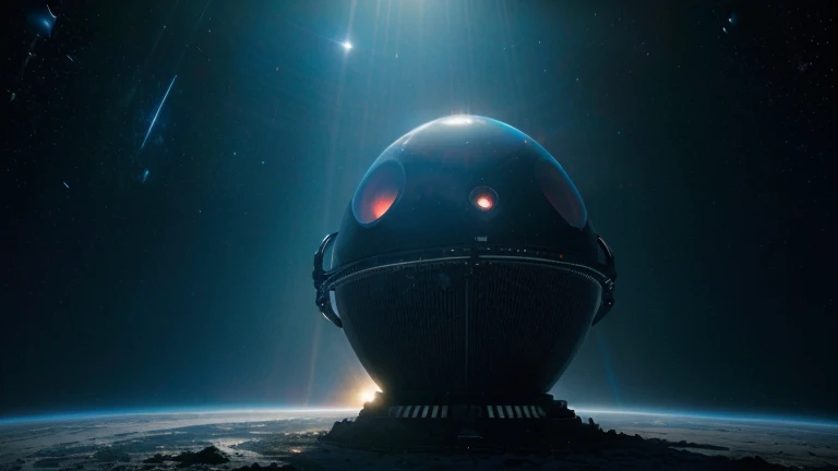 (highres,masterpiece:1.2),ultra-detailed,(realistic,photorealistic,photo-realistic:1.37),extraterrestrial,alien,spaceship,exploring,space,vast,gigantic,elongated,blue light rays,red light rays
