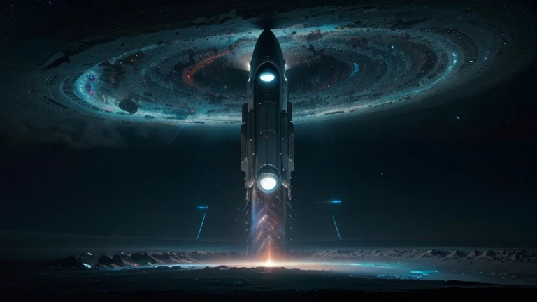 (best quality,4k,8k,highres,masterpiece:1.2),ultra-detailed,(realistic,photorealistic,photo-realistic:1.37),alien spacecraft,elongated,cigar-shaped,exploring in space,light blue and red rays,interstellar,navigating,stellar reflections,outer space,surrounded by stars,nebula clouds,deep cosmic void,dark background,luminous glow,sublime,grandiose,awe-inspiring,extraterrestrial,otherworldly technology,advanced propulsion system,intergalactic voyage,mesmerizing,unfathomable,amazing spectacle,voyaging through the galaxy,unidentified object,glimmering lights,vastness of the universe,celestial beauty,cosmic exploration,cosmic mysteries,journey to the unknown,unprecedented discovery,astral phenomenon,unimaginable scale,cosmic energy,limitless possibilities