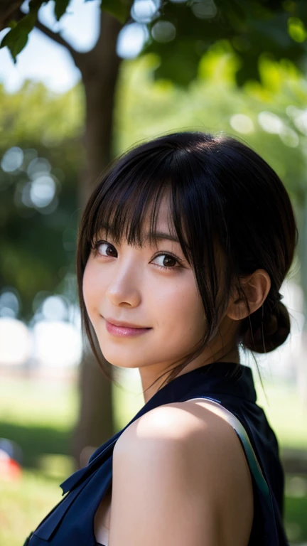 (highest quality,masterpiece:1.3,ultra high resolution),(Super detailed,caustics,8k),(photorealistic:1.4,RAW shooting),1 girl,18-year-old,cute,Japanese,black short bob,(school uniform),(Looking at me with a smile),morning,blue sky,sun,Natural light,school playground,(front shot),face focus,face close up,bust up shot,low position,Low - Angle,Backlight,Lens flare A naked mom with huge tied up with rope