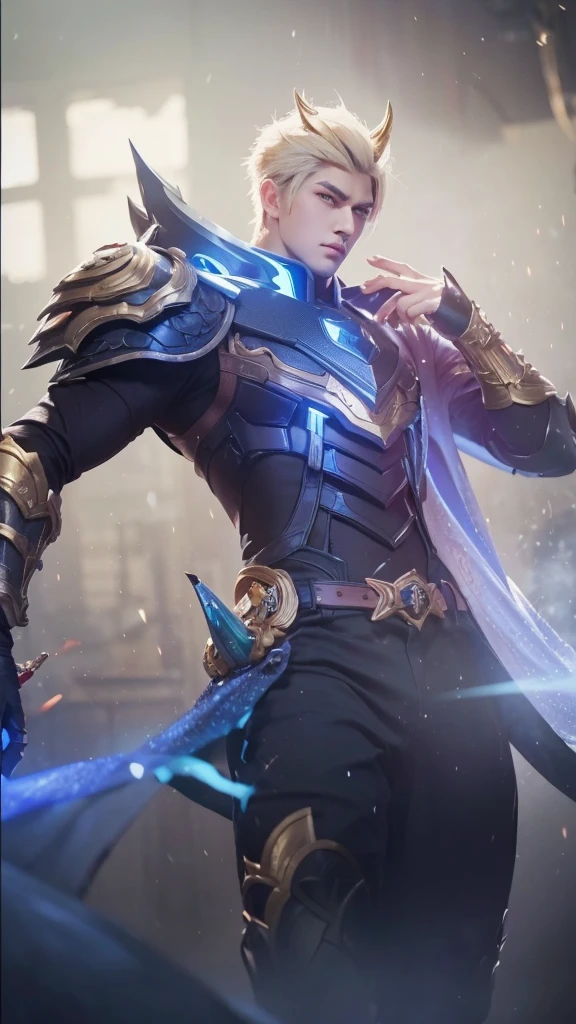 1 man,gusion MLBB heroes,perfect quality,perfect eyes,Handsome face,22 year old man ,friendly face, charismatic ,standard stocky body ,realistic,extreme detail,4k quality,look cool