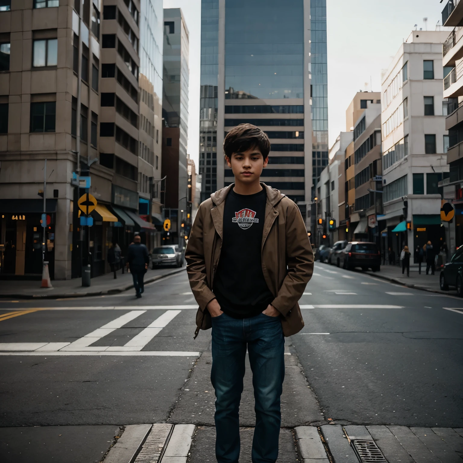 Arafed young man standing on the side of a street in a city - SeaArt AI