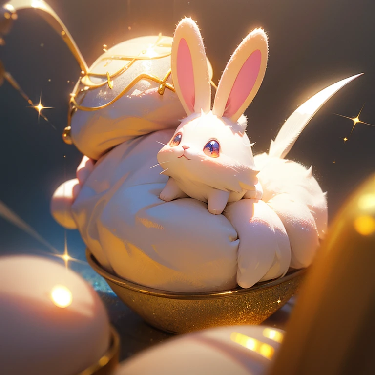 unknown creature、Cute rabbit、Little、Background glitter、background fantasy、3D Rendering、Shine、Cream