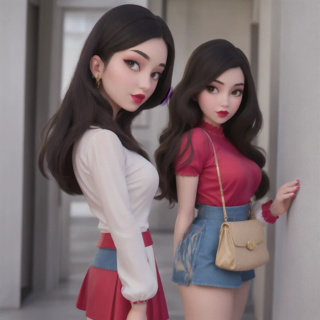 a schoolgirl with long hair and a flowered dress standing in front of a wall, lalisa manobal, bae suzy, inspired by Ma Yuanyu, ruan jia beautiful!, lalisa manoban of blackpink, sha xi, inspired by Huang Ji, she has black hair with bangs, cai xukun, full body xianxia, a still of an ethereal schoolgirl,(( 8k)), sakimichan, anna nikonova aka newmilky, cute , thighhighs and skirt, 🌺 cgsociety, amouranth, with pale skin,( 4 k )with red lipstick and a candy cane, red contacts, red contact lenses, wide golden eyes and red lips, faint red lips, red and green tones, ((red)) baggy eyes, light-red lips, green and red tones, perfect face ), big eyes and lips, red lipstick on face, amouranth, close up face