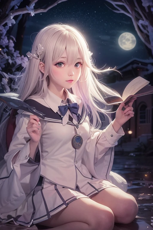 Wizard junior high school student illuminated by a moonlit night