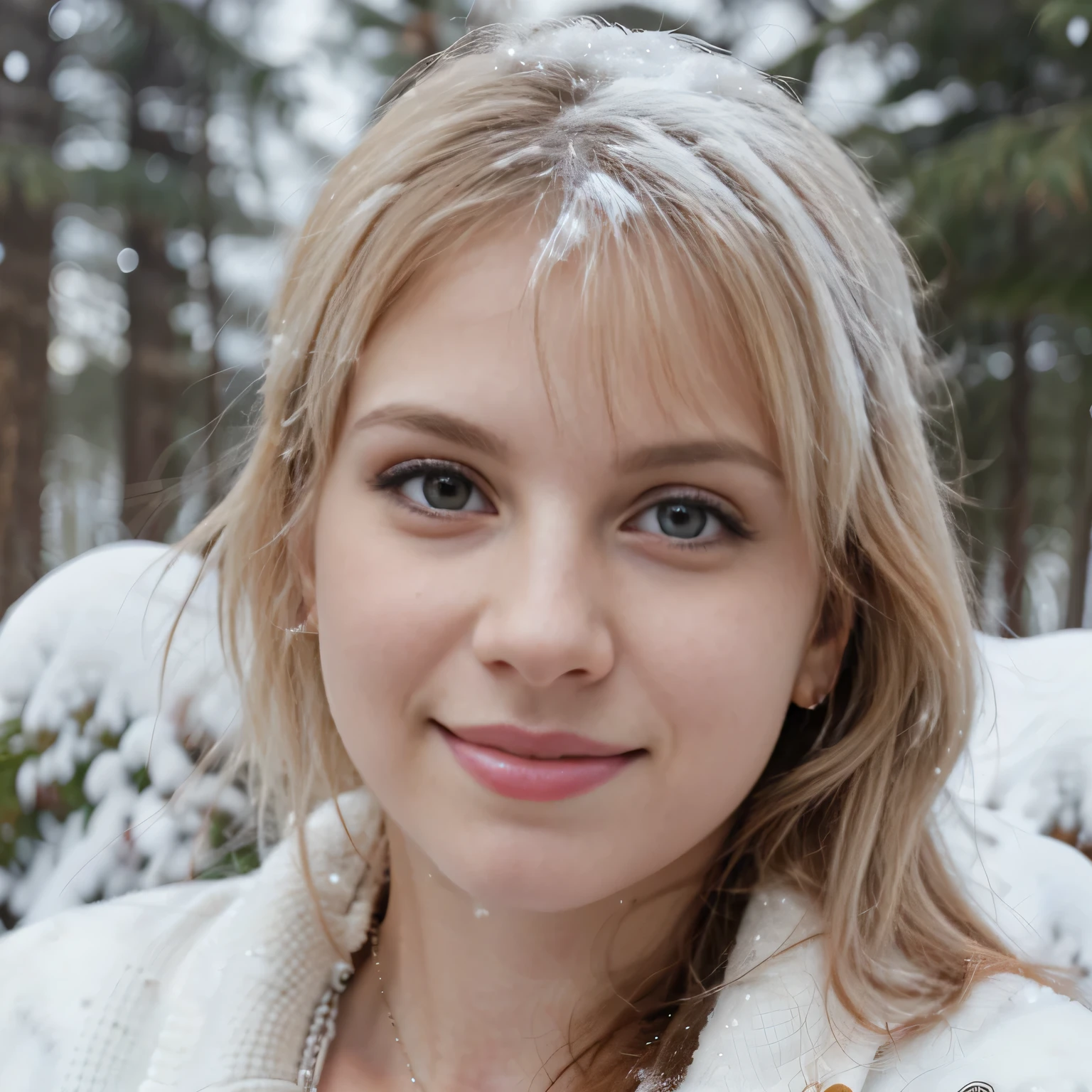 Masterpiece, close up headshot, , hayley williams ((outside in a winter forest)), ((heavy snow)), photorealism, photorealistic, wearing a sweater and skinny jeans, makeup, long straight hair, pale skin, fair skin, white skin, 
she is looking at viewer, skin texture, ultra high res, RAW, instagram LUT, masterpiece, best quality, ultra-detailed, ultra high resolution, RAW, 4k, (looking at viewer), extremely detailed eyes and face, ((beautiful detailed nose)), ((beautiful detailed thigh)), ((beautiful detailed eyes)), perfect body proportion,  (looking at the camera), cheerful, solo focus, smirk, upper body